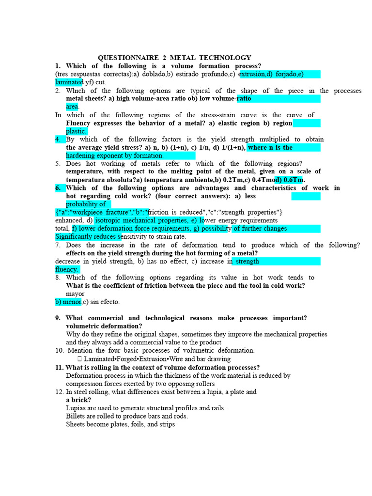 Metal Technology Questionnaire Insights | PDF | Welding | Construction