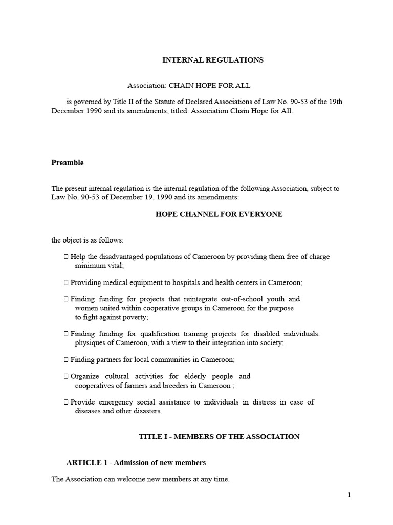 Internal Regulations of Chain Hope for All | PDF | Presidents Of The ...