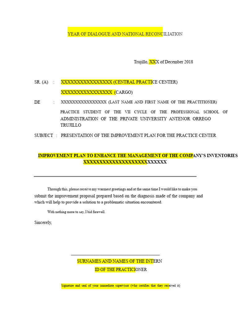 005-Letter Format and Improvement Plan Outline-2019-0 | PDF
