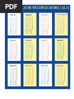 Tablas de Multiplicar Del 1 Al 12 en Blanco y Negro en Una Hoja | PDF