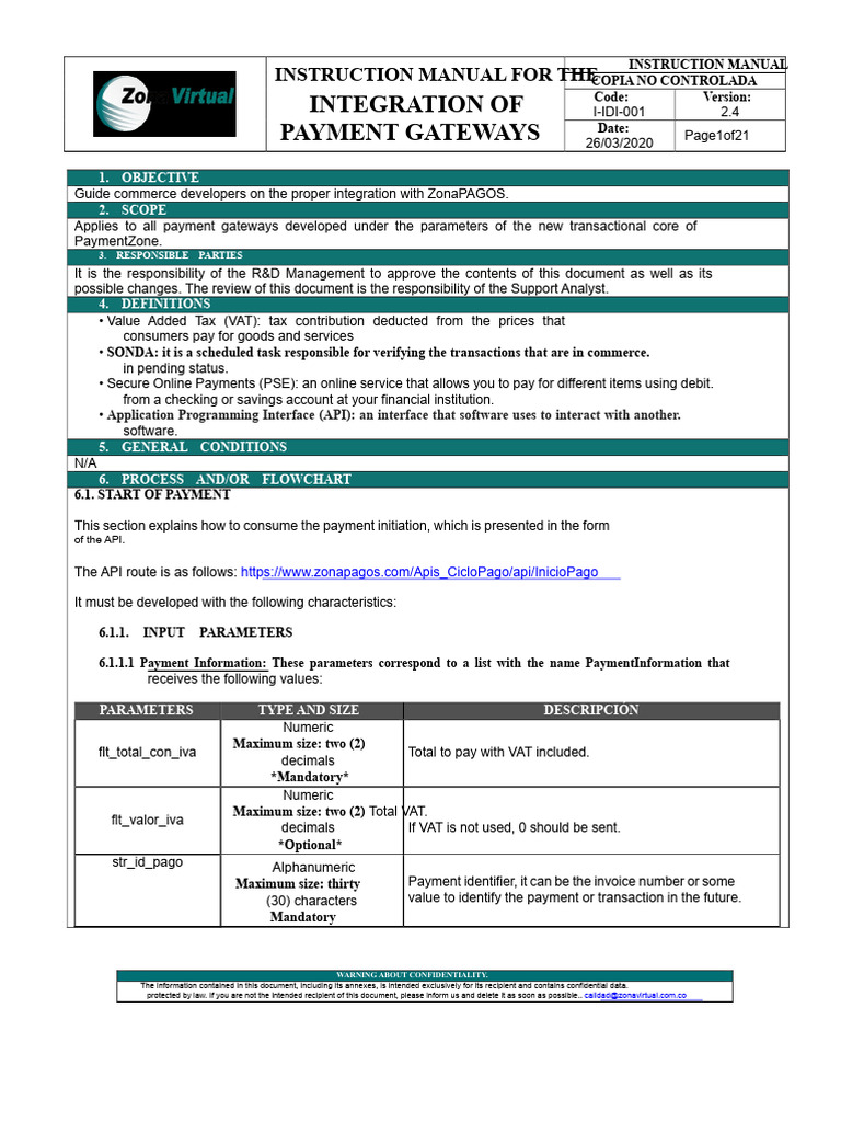 I-IDI-001 INSTRUCTION FOR THE INTEGRATION OF PAYMENT GATEWAYS v2.4 ...