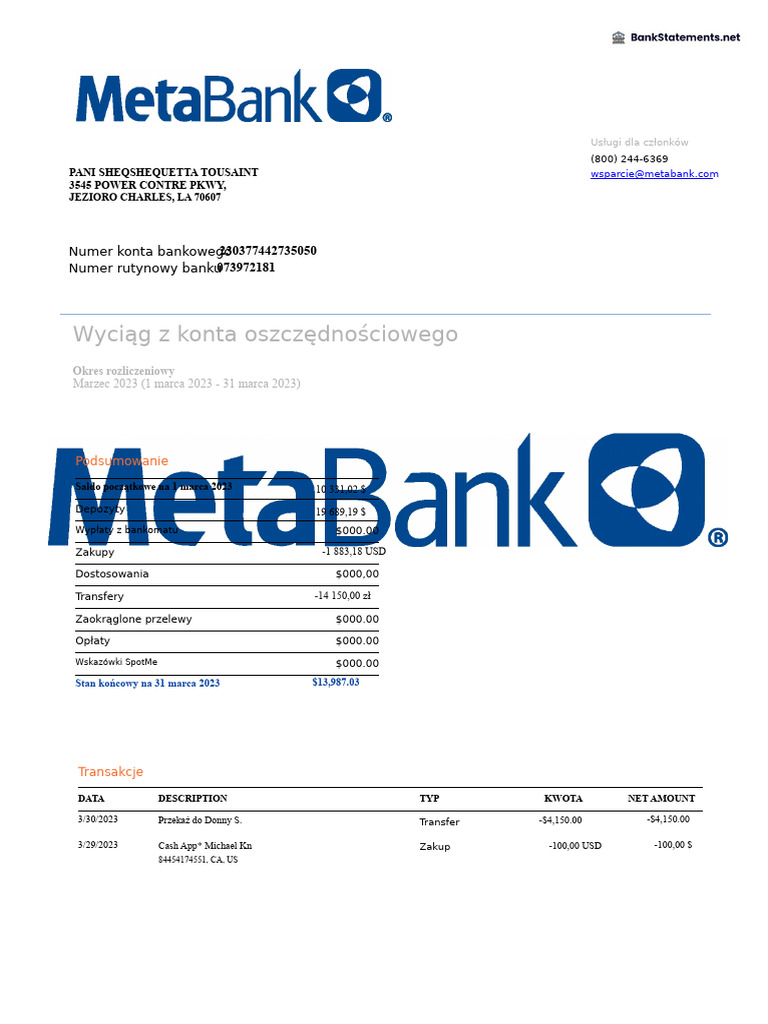 Metabank-Wyciąg Bankowy | PDF