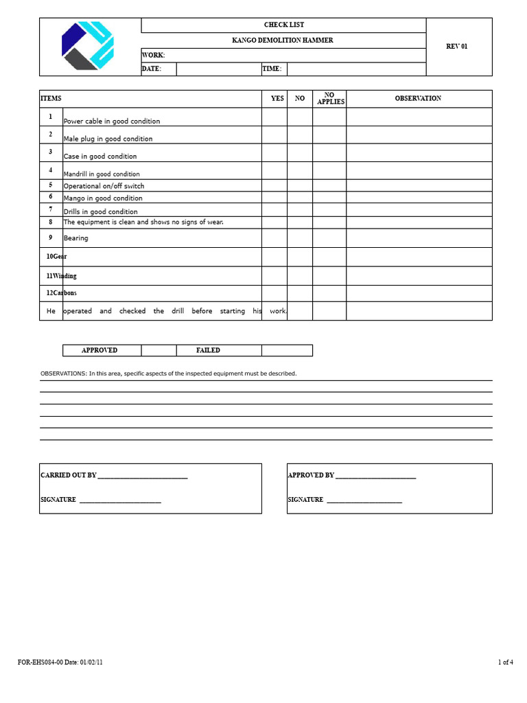 Equipment Safety Inspection Checklist | PDF | Manufactured Goods