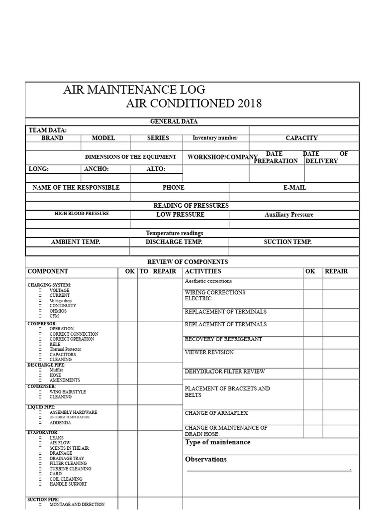 Air Conditioning Maintenance Log 2018 | PDF | Air Conditioning | Equipment