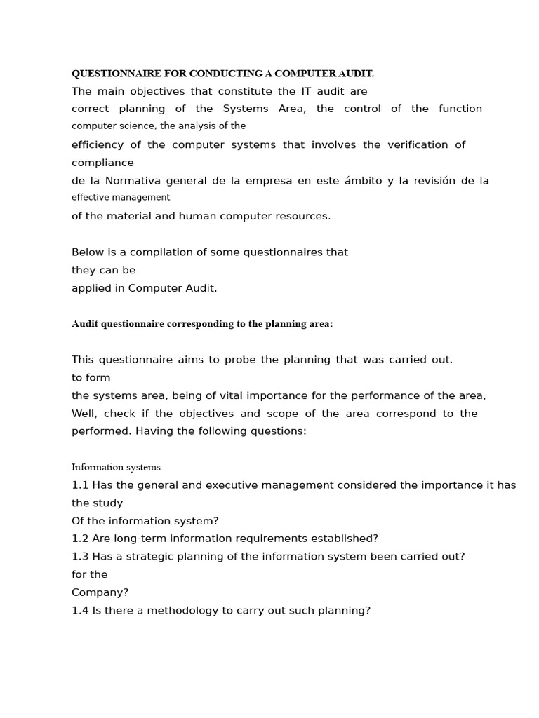 Computer Audit Questionnaire Guide | PDF | Computer File | Computer ...