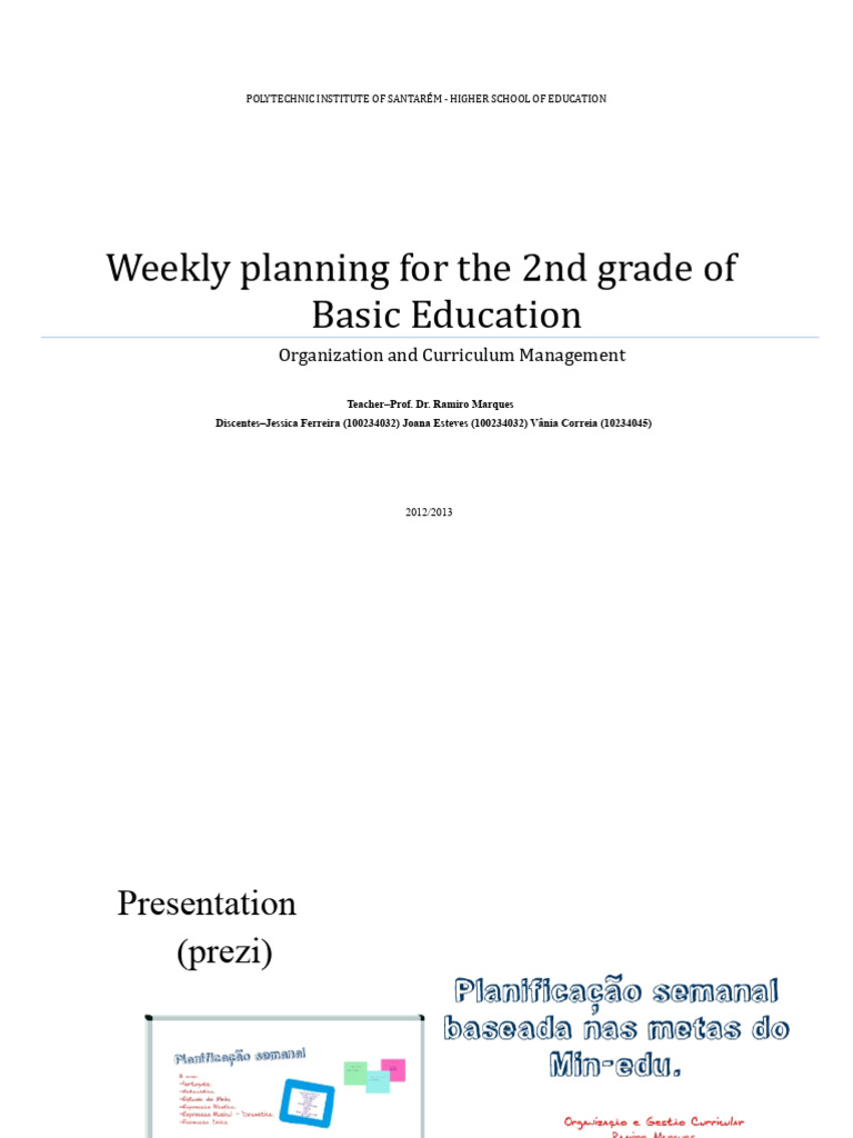 Weekly Curriculum Plan for 2nd Grade | PDF | Curriculum | Vocabulary