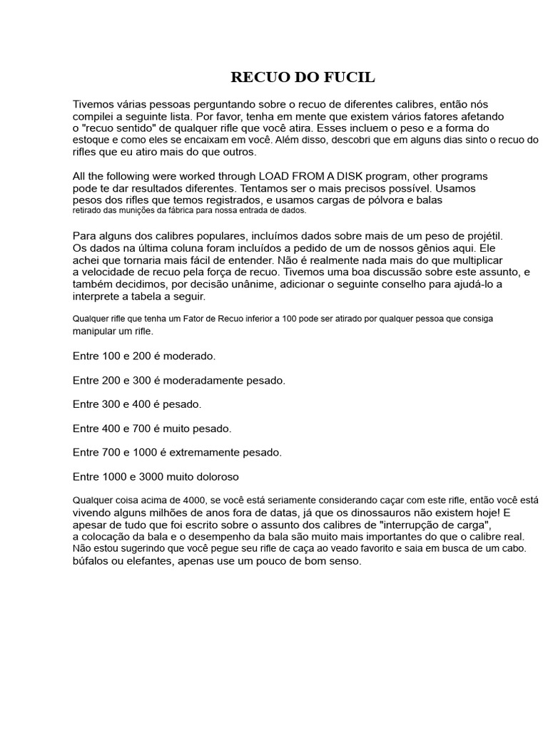 Tabela de Recuo de Rifles por Calibre | PDF | Rifle | Boa pontaria