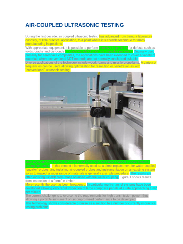 Air-Coupled Ultrasonic Testing Overview | PDF | Ultrasound | Sound