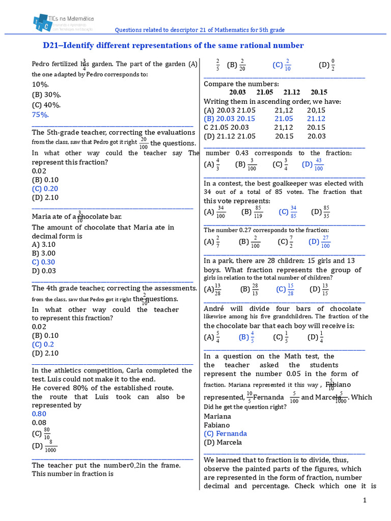 5th Grade Math: Rational Number Representations | PDF | Numbers ...