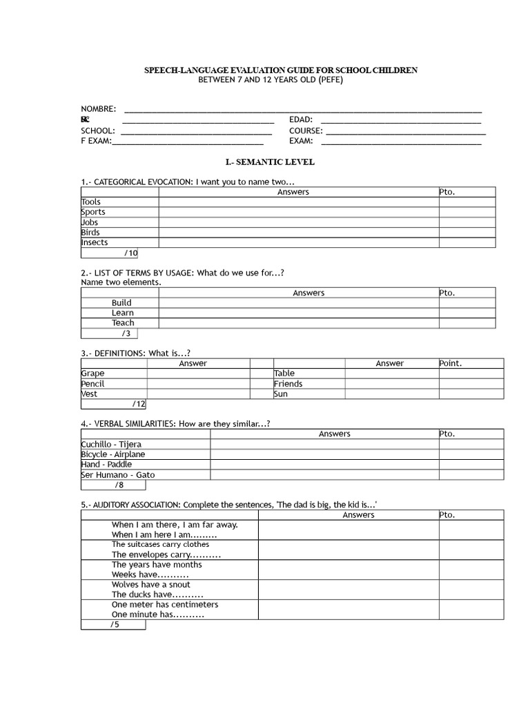 Speech-Language Evaluation Guide for Kids | PDF | Linguistics | Grammar