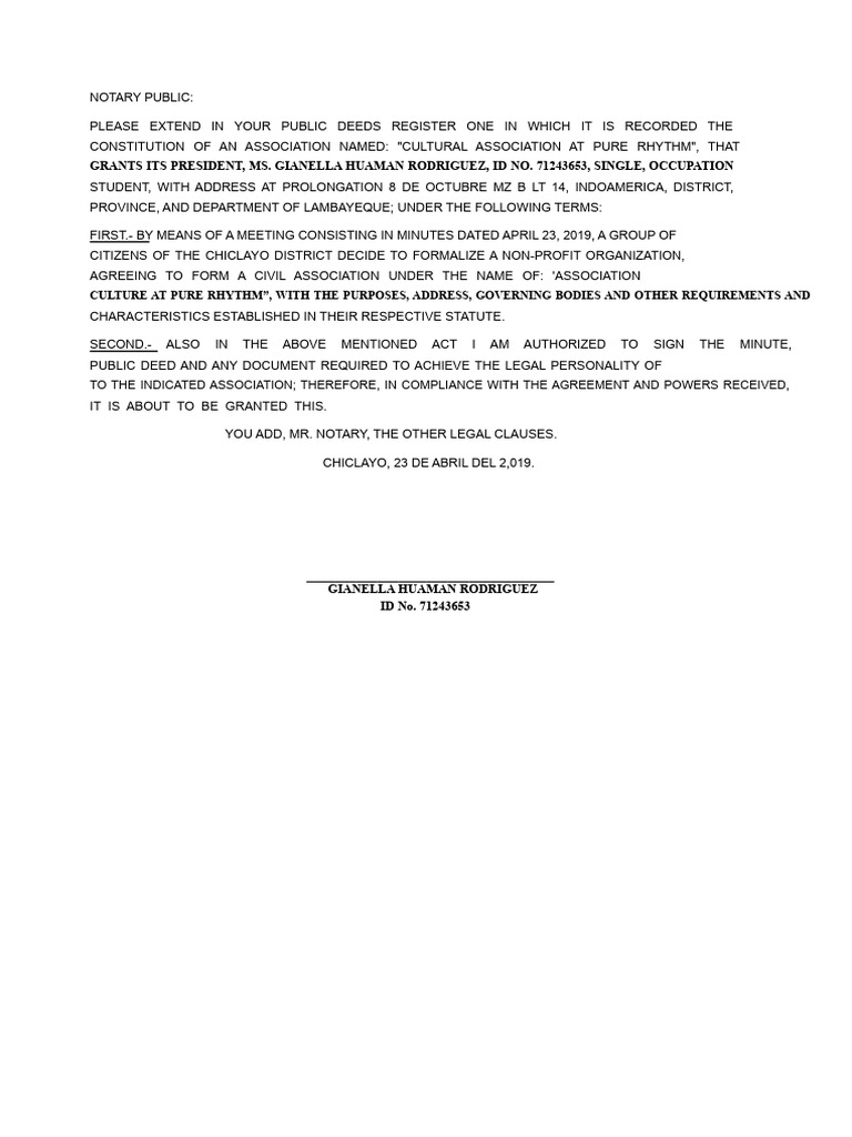 Minutes of Constitution and Approval of Cultural Association - CULTURAL ...