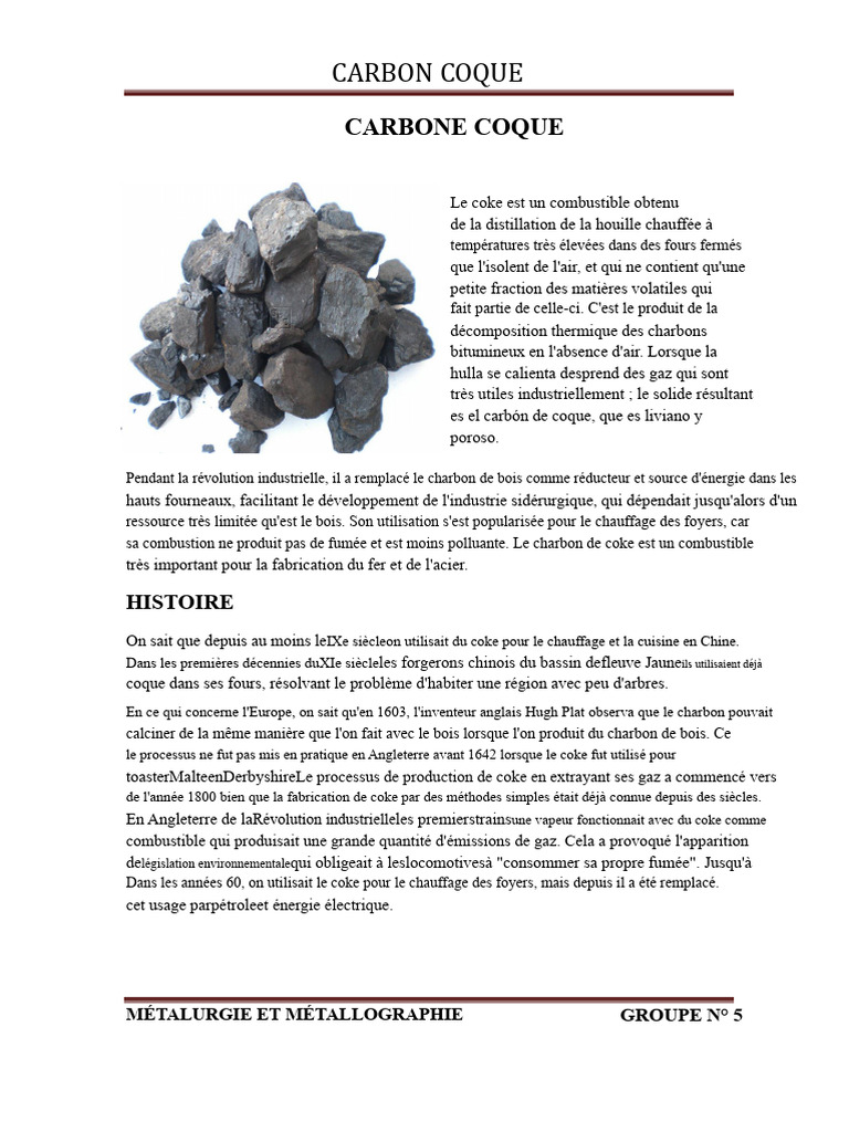 Caractéristiques et rôle du carbone coque PDF Coke (charbon) Fer — free download