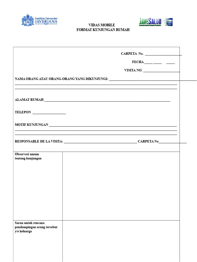 Format Kunjungan Rumah Vidas Mobile | PDF