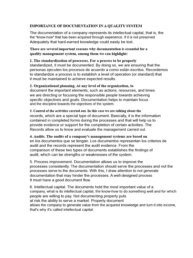Essential Documentation in Quality Systems | PDF | Quality Management ...