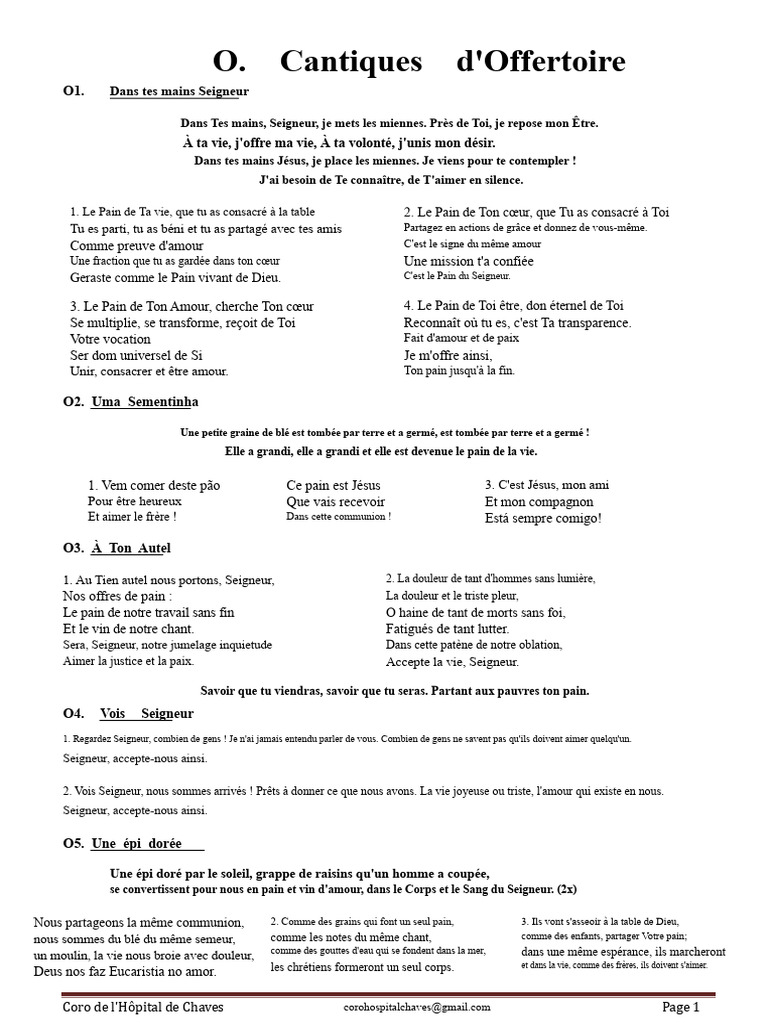Cantiques d'Offertoire pour le Temps Ordinaire | PDF | Amour