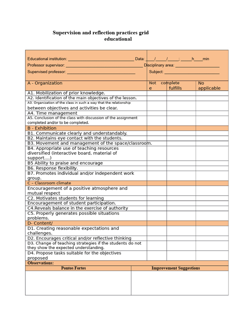 Supervision and Reflection Practices Grid | PDF | Teachers | Learning