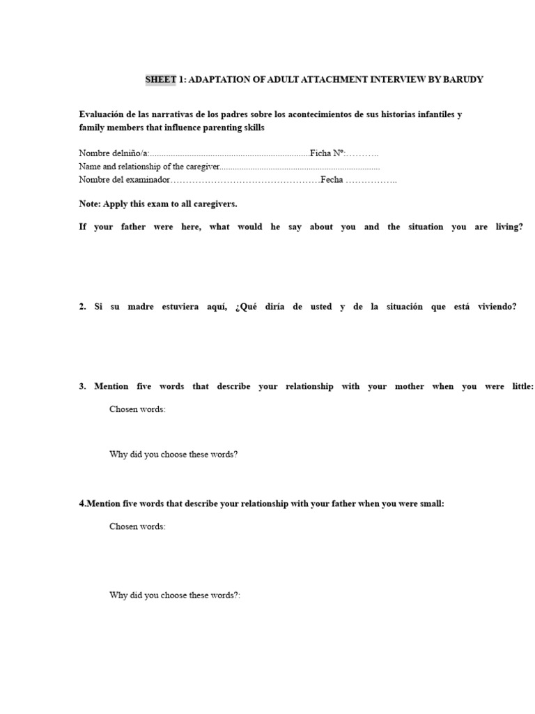 Adult Attachment Interview Adaptation PDF Parenting Attachment Theory