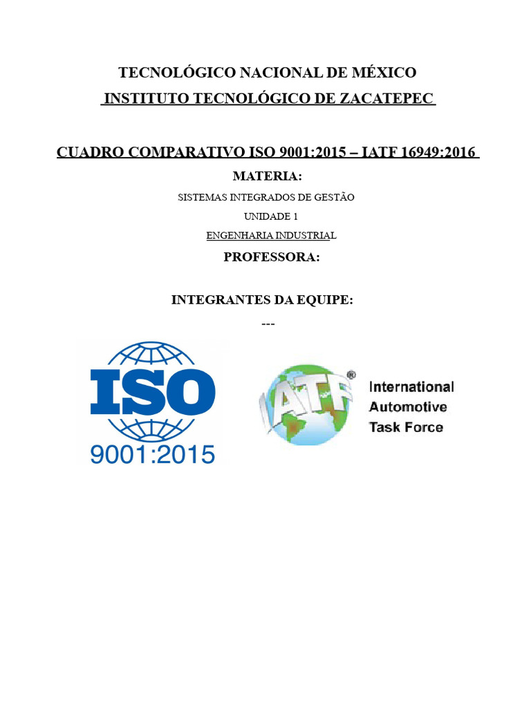 Comparativo ISO 9001 e IATF 16949 | PDF | Gestão de qualidade ...