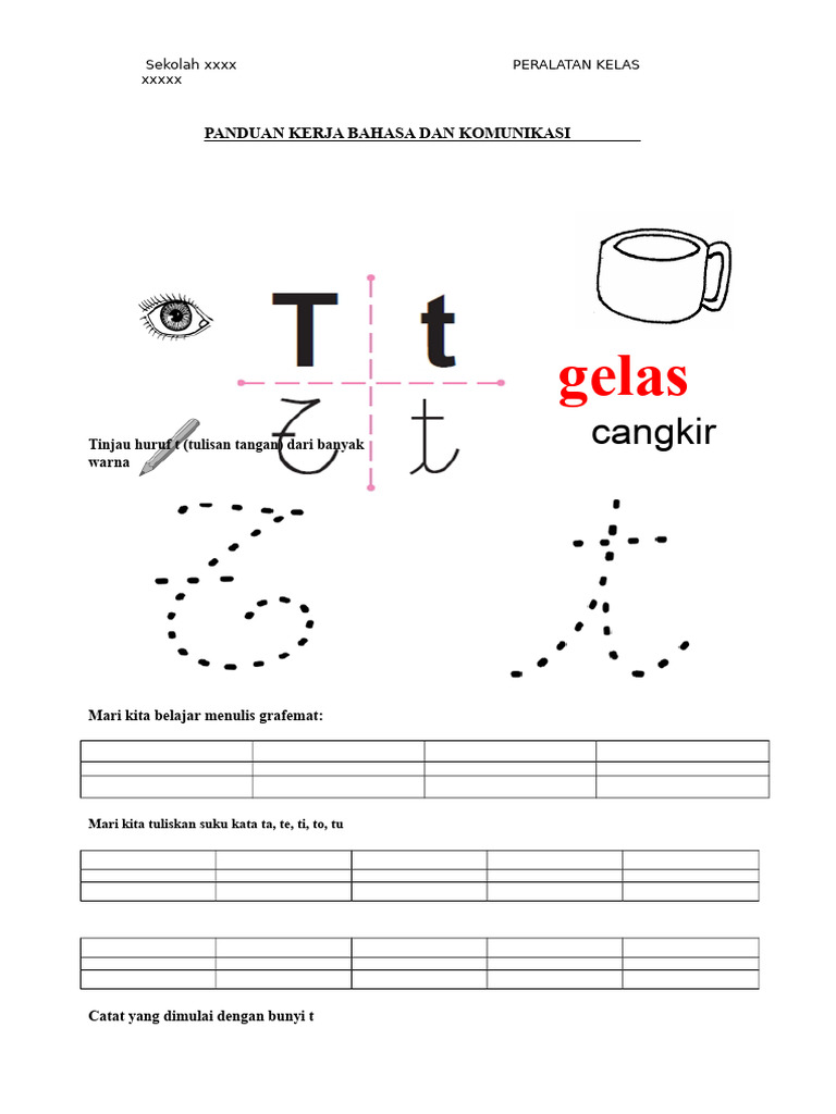 Panduan Menulis Huruf T Kecil | PDF