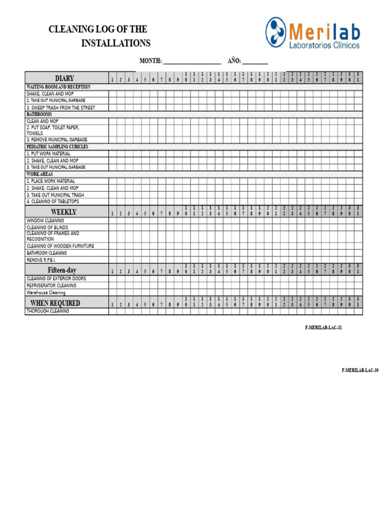 Cleaning Log of The Facilities | PDF