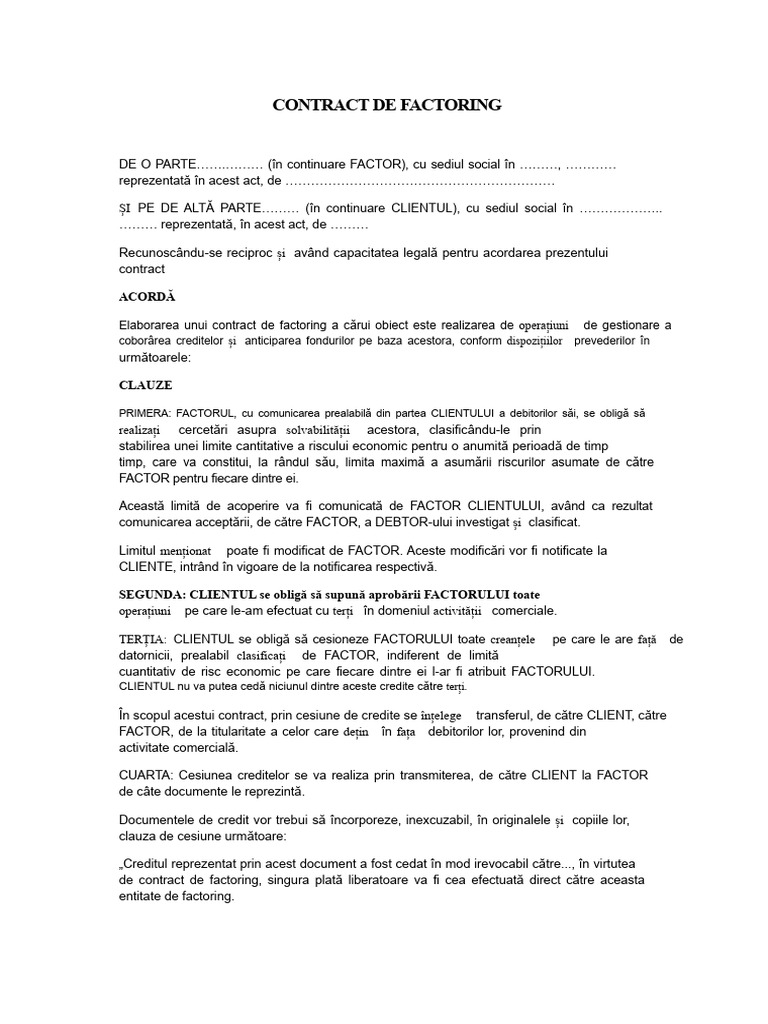 Model Contract de Factoring Word | PDF