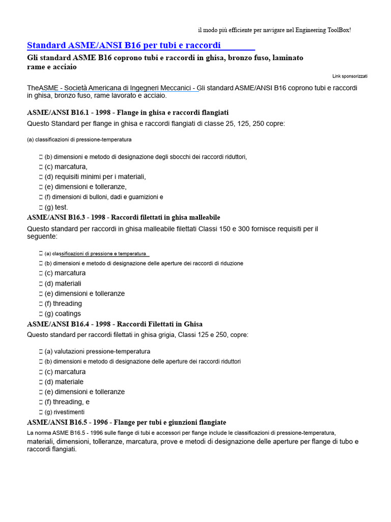 Standard ASME B16 Per Tubi e Raccordi | PDF