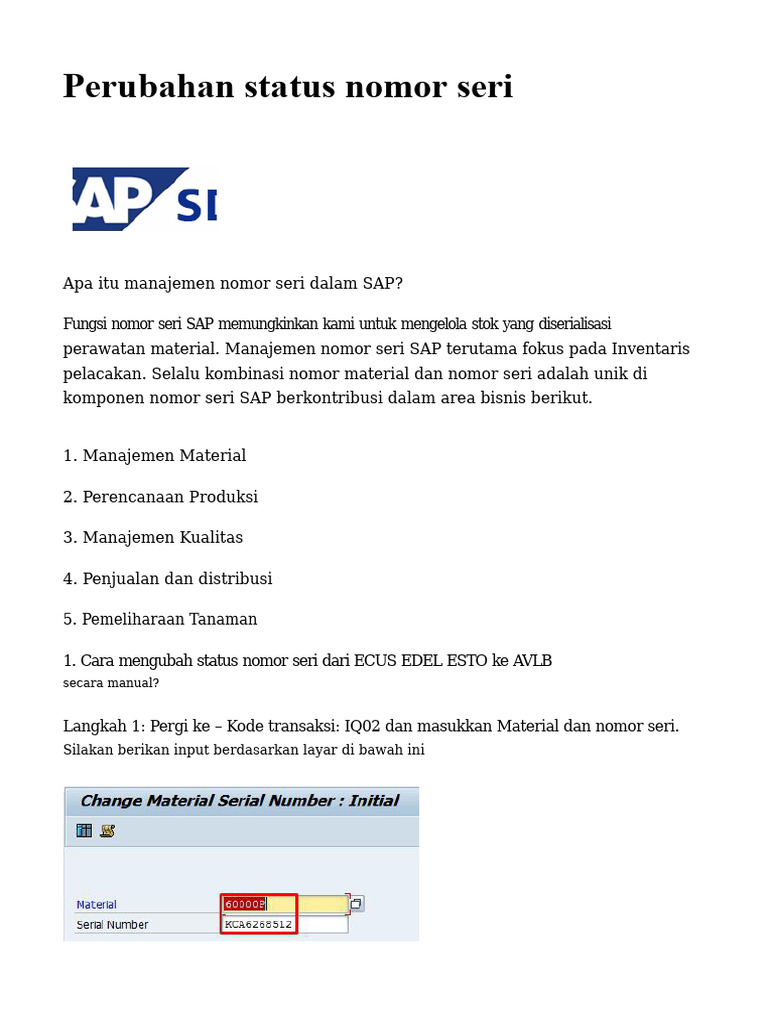 Ubah Status Nomor Seri SAP Manual | PDF