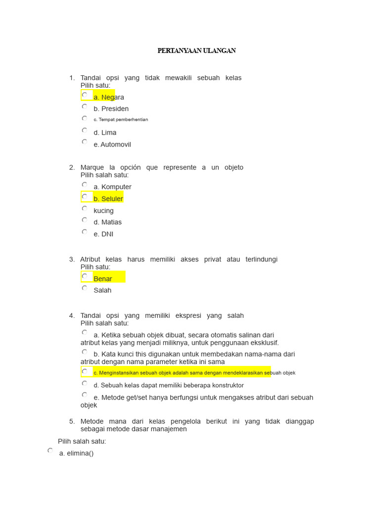 Soal Ulangan Pemrograman Java | PDF