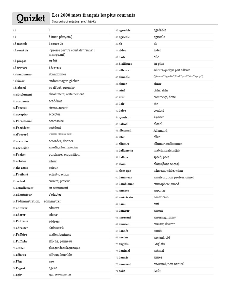 2000 mots courants en français | PDF