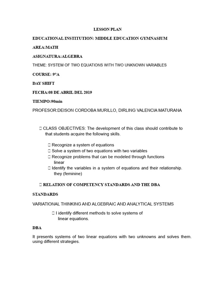 Algebra Lesson: Solving Two Equations | PDF | Equations | System Of ...
