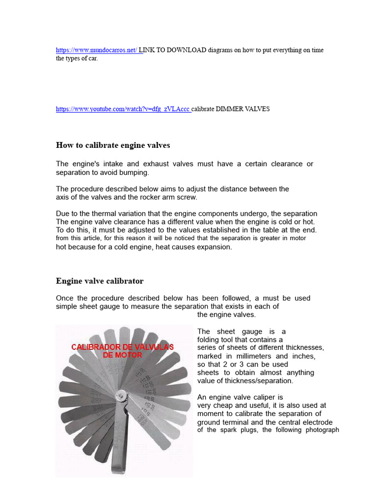 Engine Valve Calibration Guide | PDF | Screw | Valve