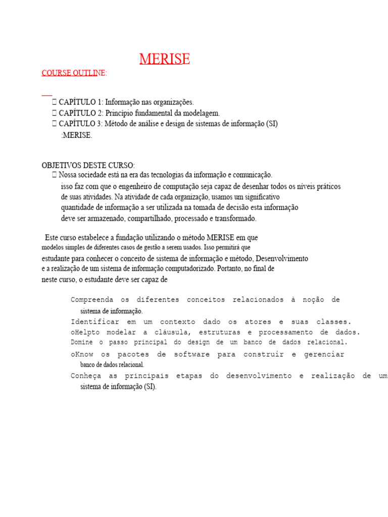 Curso de MERISE: Modelagem de Sistemas | PDF | Sistema de informação ...