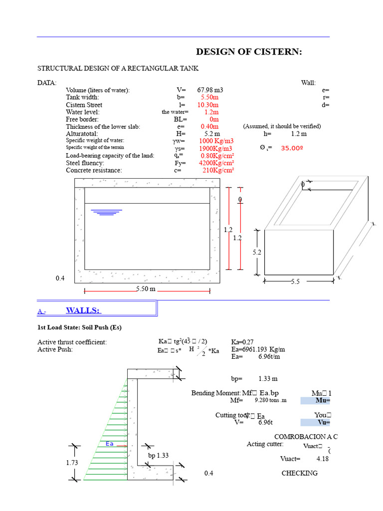 Structural Design of Rectangular Cistern | PDF | Bending | Structural ...