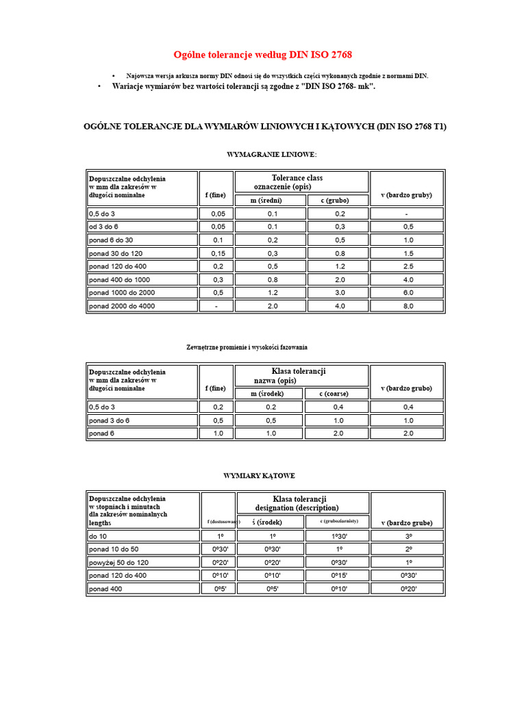 Ogólne Tolerancje DIN ISO 2768 | PDF