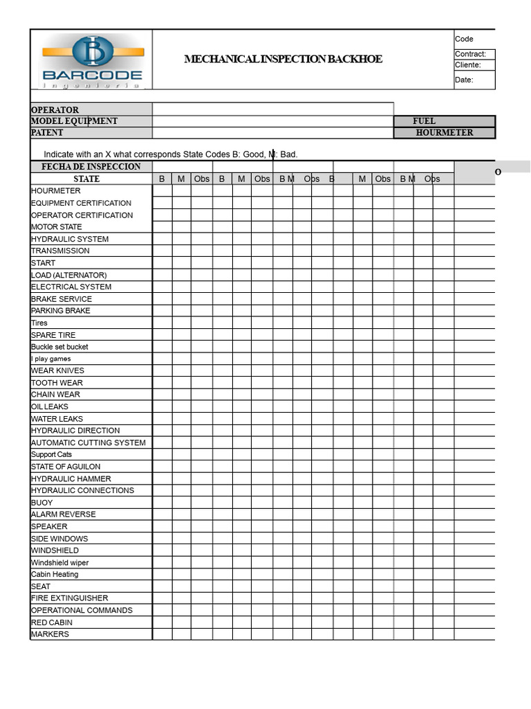 Backhoe Mechanical Inspection Checklist | PDF