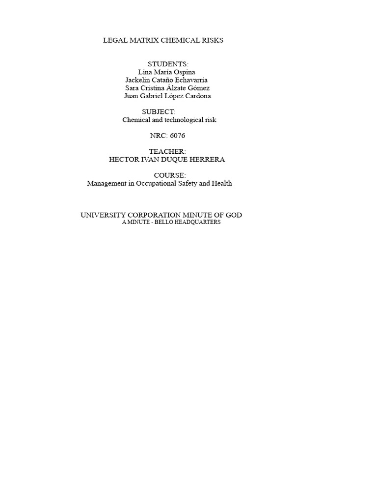 LEGAL MATRIX CHEMICAL AND TECHNOLOGICAL RISK.xlsx | PDF | Dangerous Goods