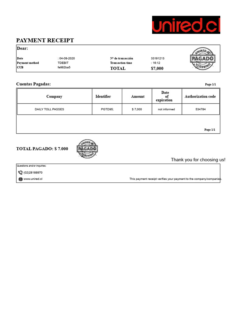 Daily Pass Payment Receipt | PDF
