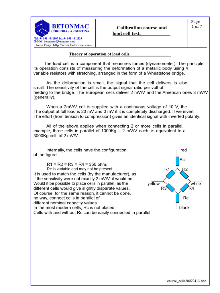 Calibration and Testing of Load Cells - Betonmac | PDF | Amplifier ...