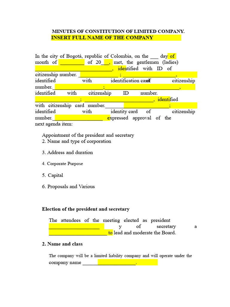 Limited Liability Company Minutes. Ok | PDF | Identity Document