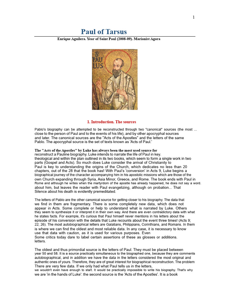 Sources for Paul of Tarsus' Biography | PDF | Paul The Apostle | Acts ...