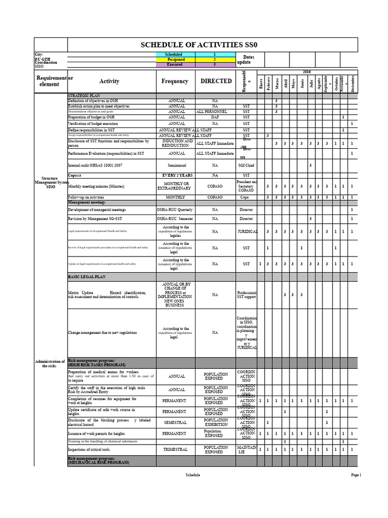 Occupational Health and Safety Activities Schedule | PDF | Occupational ...