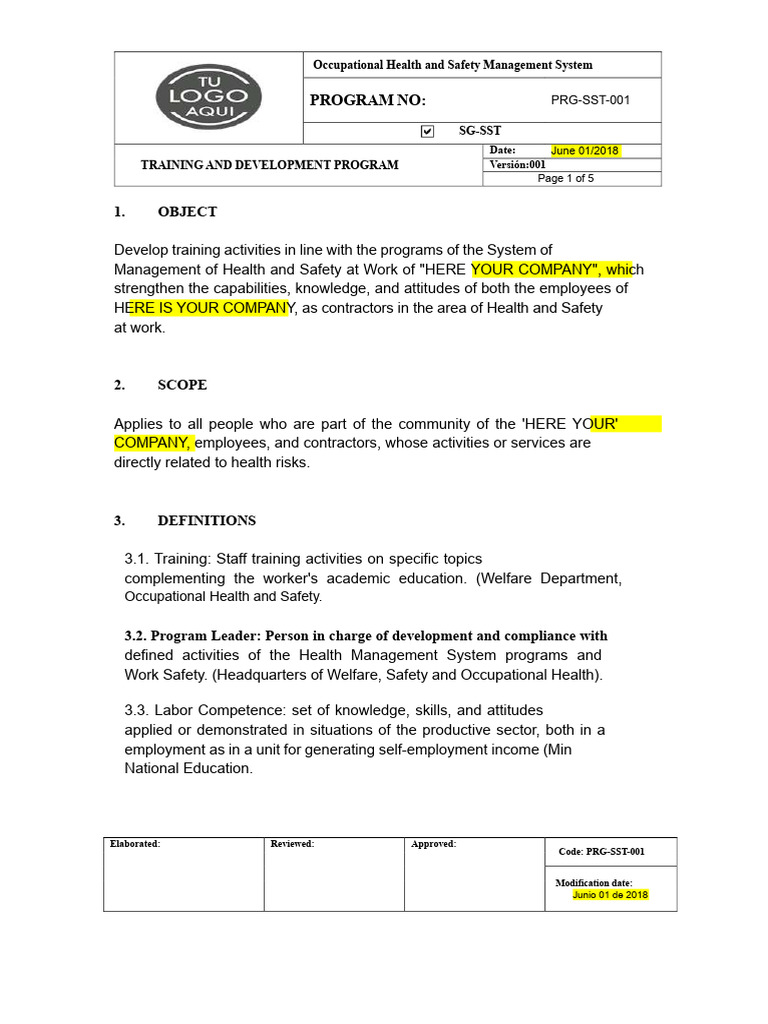 Occupational Health Safety Training Program | PDF | Occupational Safety ...