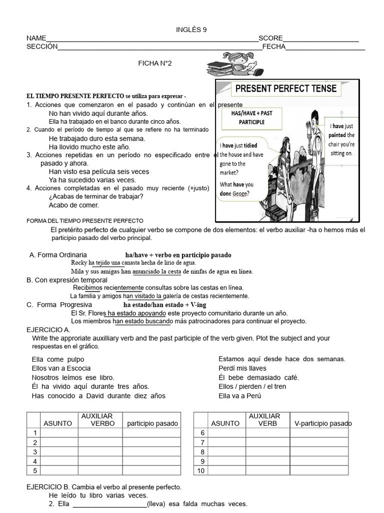 Hoja de Trabajo Sobre El Tiempo Presente Perfecto | PDF | Verbo