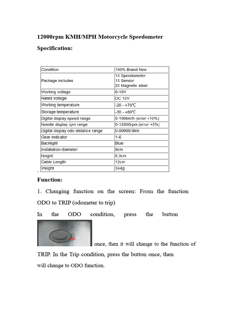 Motorcycle Digital Speedometer Wiring Guide | PDF