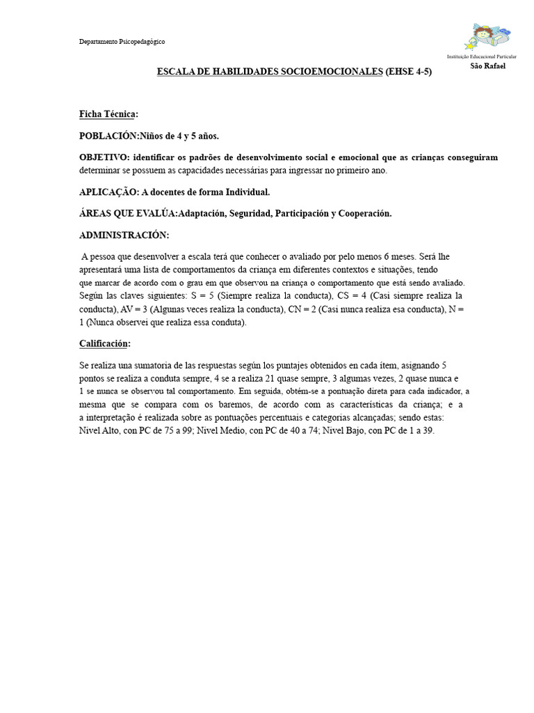 Escala de Habilidades Socioemocionais para Crianças | PDF | Ciências ...