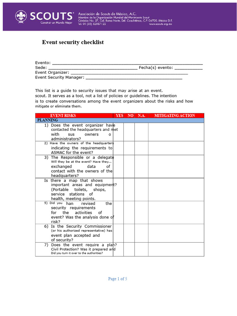 Event Security Planning Checklist | PDF | Safety