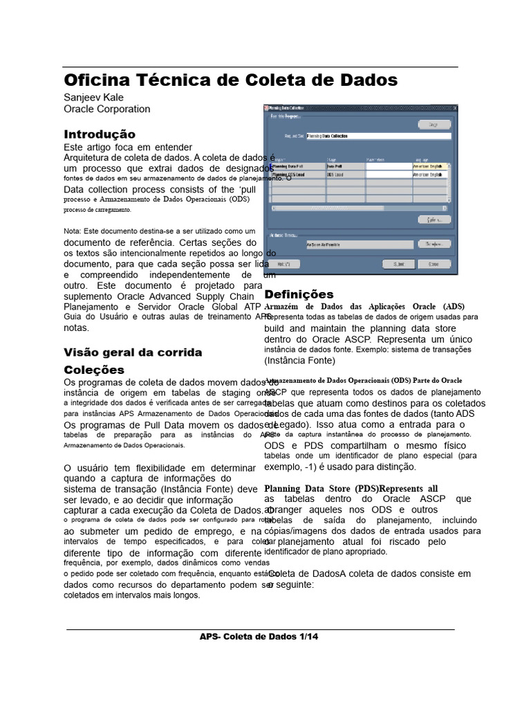Coleta de Dados no Oracle ASCP | PDF | Bancos de dados | SQL
