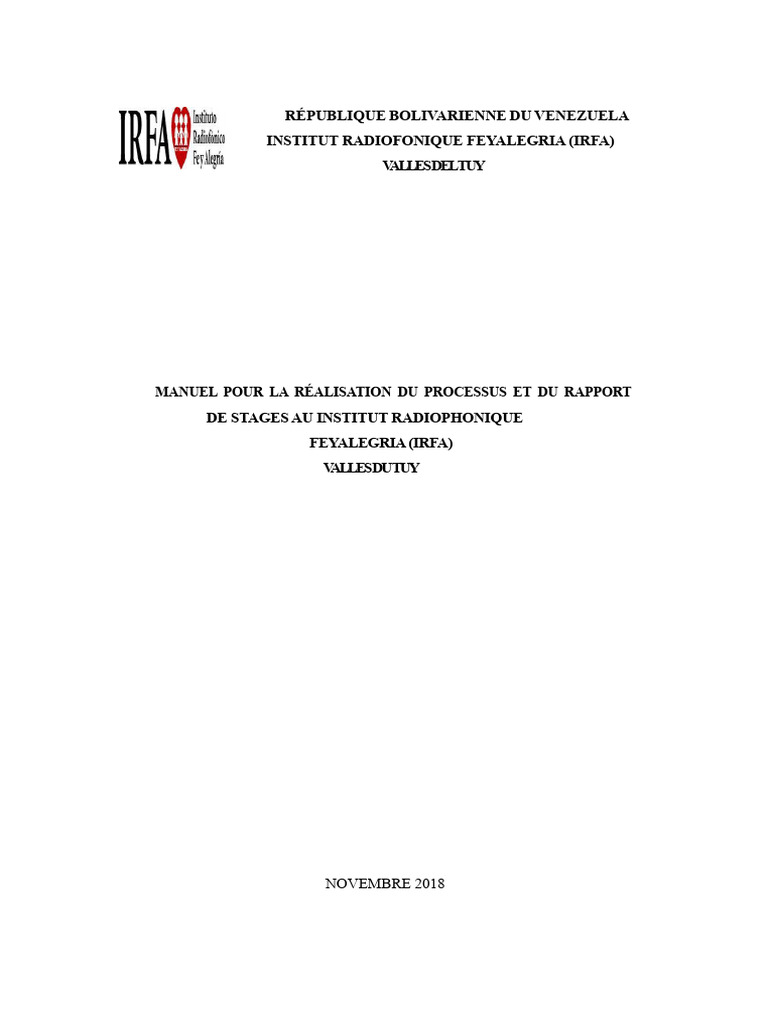 Rapport de Stage IRFA Valles del Tuy | PDF