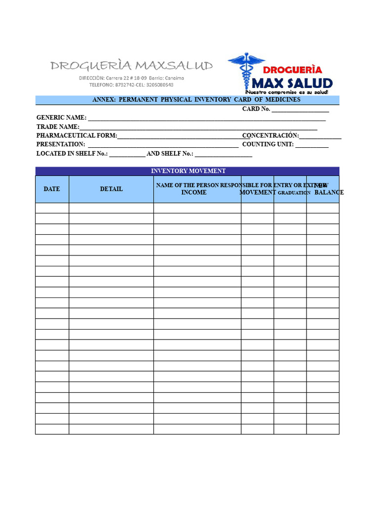 Permanent Inventory Card for Medicines | PDF