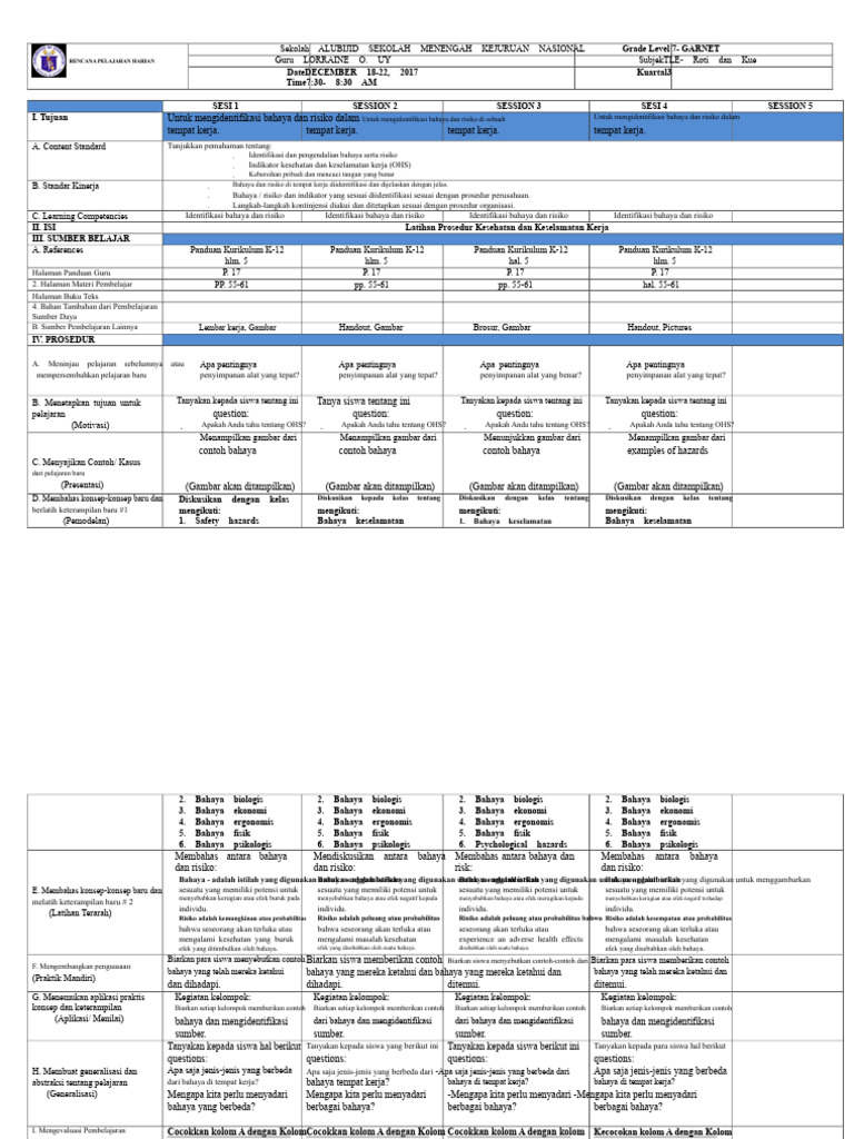 Rencana Pelajaran OHS untuk Siswa SMK | PDF